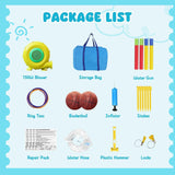 FINCOME Inflatable Water Slide, Bounce House with 2 Slide for Kids, Inflatable Waterslide Park with Splash Pool, Basketball Hoop, Ball Shooting & Water Cannon for Backyard, Outdoor, Indoor FINCOME