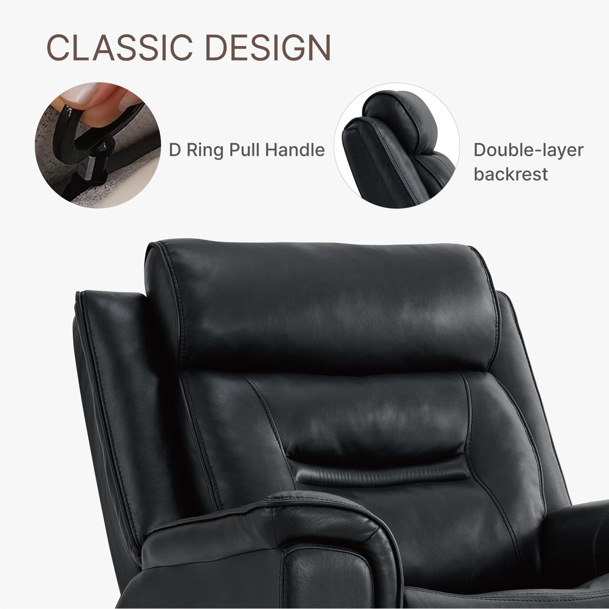 KISLOT Leather Recliner Chair, 360° Swivel Rocker for Adults Manual Rocking Reclining Chair with Adjustable Backrest Footrest for Living Room Bedroom Home Theater Seating KISLOT