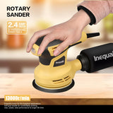 Inequalit 2.4Amp 5 Inch Orbital Sander, 6000-13000OPM Random Orbital Sander with 6 Variable Speed, 15Pcs Sandpapers and Dust Collector Included, Fit for Sanding and Polishing Inequalit