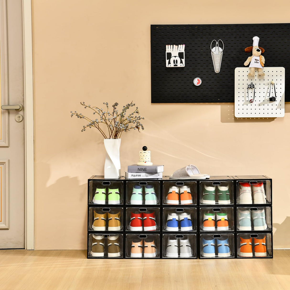 INSTY 12 Pack Large Shoe Storage Box, Clear Shoe Storage Organizer with Magnetic Door, Stackable,Shoe Containers For Display Sneakers, Easy Assembly, Fit up to US Size 12, Transparent INSTY