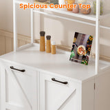 Frmobepts Kitchen Bakers Rack with Storage, 68'' Tall 6 Tier Farmhouse Pantry Cabinet with Trash Bin Cabinet, Microwave Stand Kitchen Cabinet with Hutch,White Frmobepts