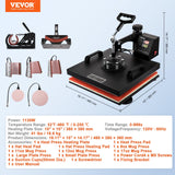 VEVOR Heat Press Machine 8 in 1 Combo Heat Press 15x15 Inch Heat Transfer Machine 360-Degree Swing Away Digital Tshirt Press Multifunction Heat Transfer Sublimation for T Shirts Mugs Hats Plates Caps VEVOR