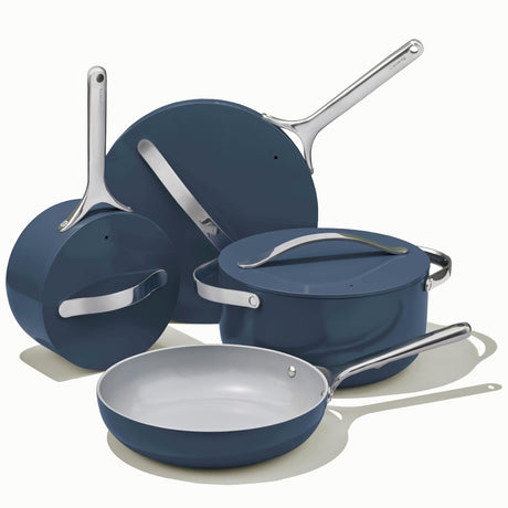 Caraway Nonstick Ceramic Cookware Set (12 Piece) Pots, Pans, Lids and Kitchen Storage - Non Toxic - Oven Safe & Compatible with All Stovetops - Navy Caraway