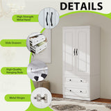 Keloyid Armoire Wardrobe Closet: Wood White Bedroom Armoire Storage Cabinet for Large Capacity with 2 Doors, Tall Armoire and Wardrobe Closet with 2 Drawers & Hanging Rail Keloyid