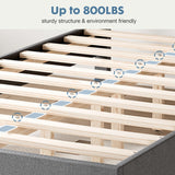 DUMOS Twin Bed Frames with Headboard, Wooden Twin Platform Bed No Box Spring Needed, Fabric Upholstered Bed Frame with Adjustable Headboard, 800LBS Support,Noise Free, Dark Grey DUMOS