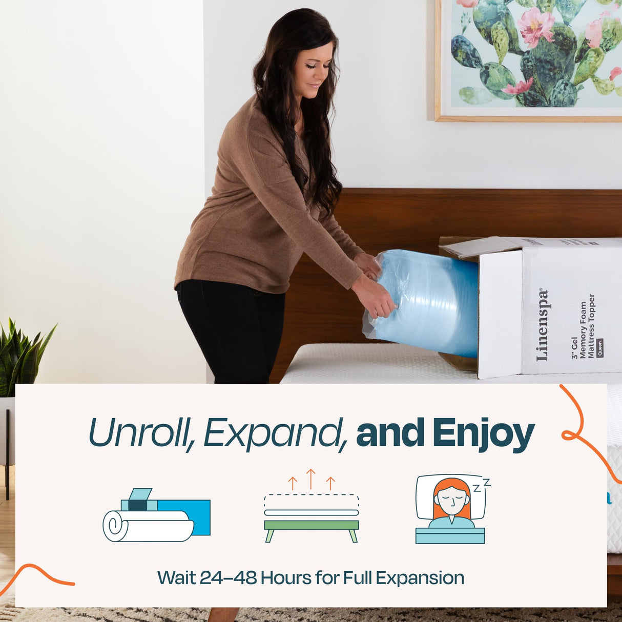 LINENSPA Memory Foam Mattress Topper - 3 Inch Gel Infused Memory Foam - Plush Feel - Cooling and Pressure Relieving - CertiPUR Certified - Dorm Room Essentials - Queen Size Linenspa