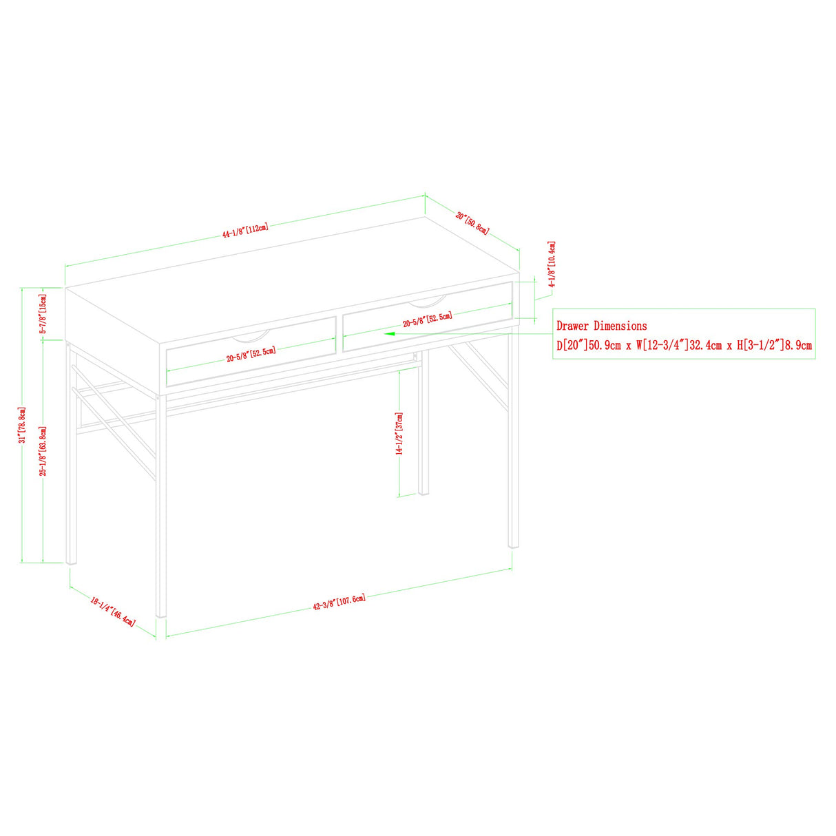 Walker Edison 2 Drawer Modern Wood and Metal Computer Writing Desk Home Office Workstation Small, 44 Inch, Off White Walker Edison