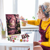 JOOZ Paint by Numbers Kit for Adults Landscape Paint by Number with Frame DIY Cherry Blossom Paint by Number with Easel Flowers Paint by Numbers Kit on Canvas for Gift Home Wall Decor 7.87x11.81 Inch JOOZ