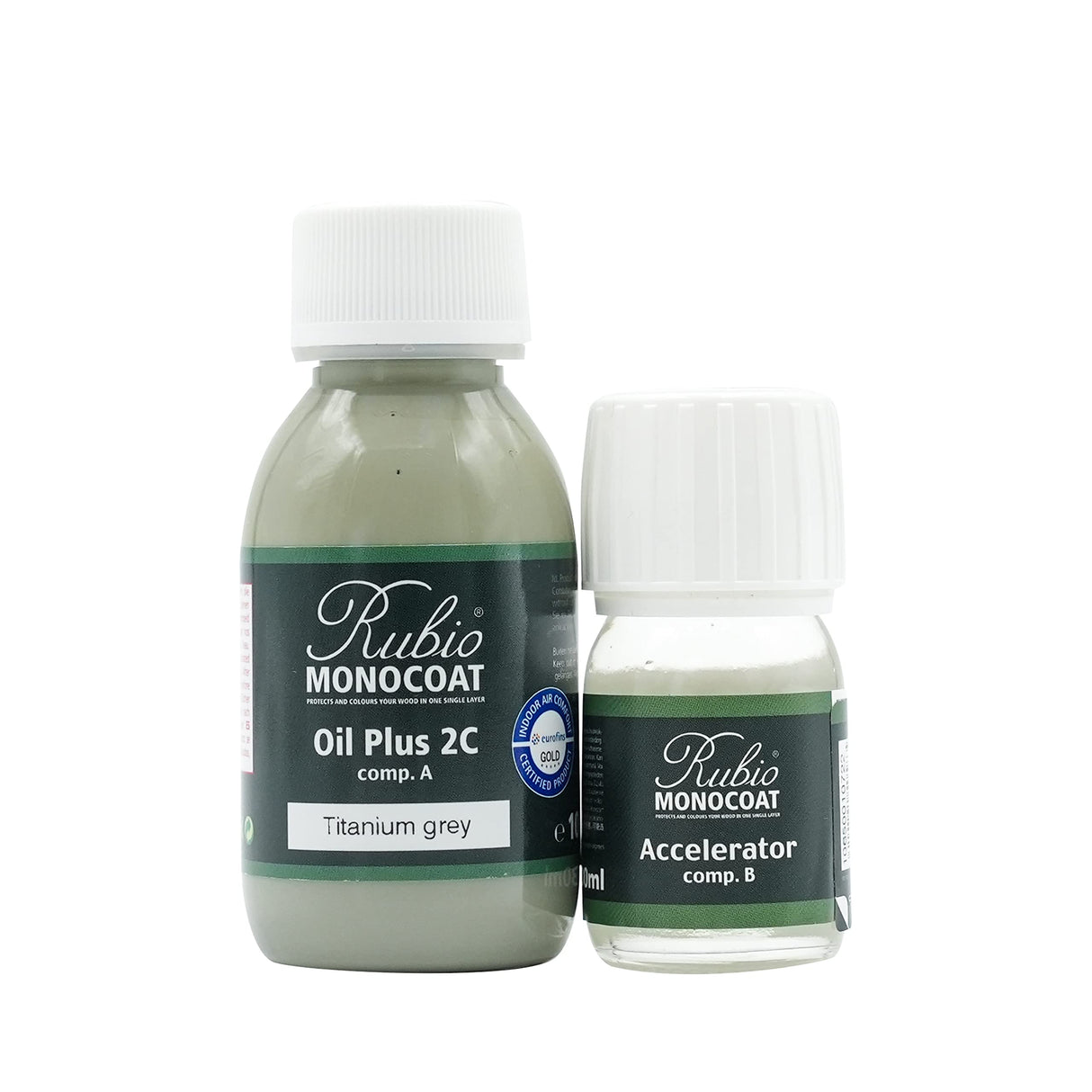 Rubio Monocoat Wood Stain & Finish 65 ft² - Titanium Grey | Oil Plus 2C | Quick-Dry, Eco-Friendly Linseed Wood Oil for Indoor Use, Includes Accelerator (Part B) | Protector | 130 ml Rubio Monocoat