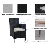 Quarte 5 piece Outdoor Patio Wicker Dining Set, Dining Table with Acacia Wood Tabletop and Stackable Armrest Chairs,Patio Rattan Furniture Dining Set Quarte