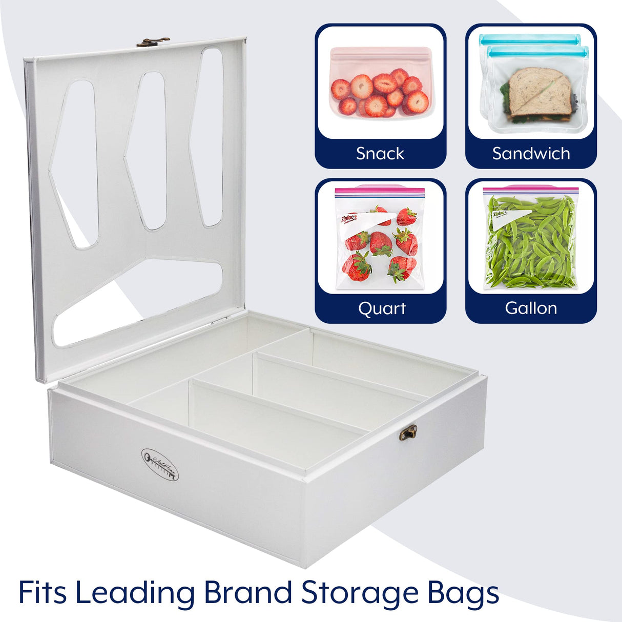 AuldHome Enamelware Kitchen Bag Organizer (White), Farmhouse Style Holder Compatible with Zipper Seal Kitchen Storage AuldHome Design