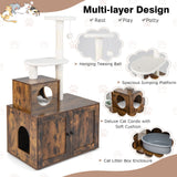 Tangkula 2-in-1 Litter Box Enclosure With Cat Tree Tower, Hidden Washroom With Condo, Plush Perch, Scratching Posts, Furniture With Divider for Indoor Cats (Rustic Brown) Tangkula