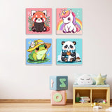 MXJSUA 4 Pack Cute Panda Bear Animal Paint by Numbers Kit with Framed Canvas for Ages 6-12 Kids, Paint by Numbers Kits for Children Beginners, Acrylic Oil Painting for Home Wall Decor Gift (8x8 inch) MXJSUA