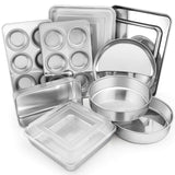 E-far 12-Piece Stainless Steel Bakeware Sets, Metal Baking Pan Set Include Round Cake Pans, Square/Rectangle Baking Pans with Lids, Cookie Sheet, Loaf/Muffin/Pizza Pan, Non-toxic & Dishwasher Safe E-far