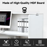 TC-HOMENY Reception Desk with LED Lights, 55'' Retail Counter Modern with Storage Shelves and Cable Grommet, Front Table, Salon Desk, Office Table,White TC-HOMENY