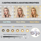 Makeup Vanity Desk with Mirror and Lights, Glass Top Vanity Table Set with Drawers & Power Outlet, Large Dressing Table with 3 Color Lighting Modes & RGB Cabinets for Women Girls Kids Bedroom, White Xixini