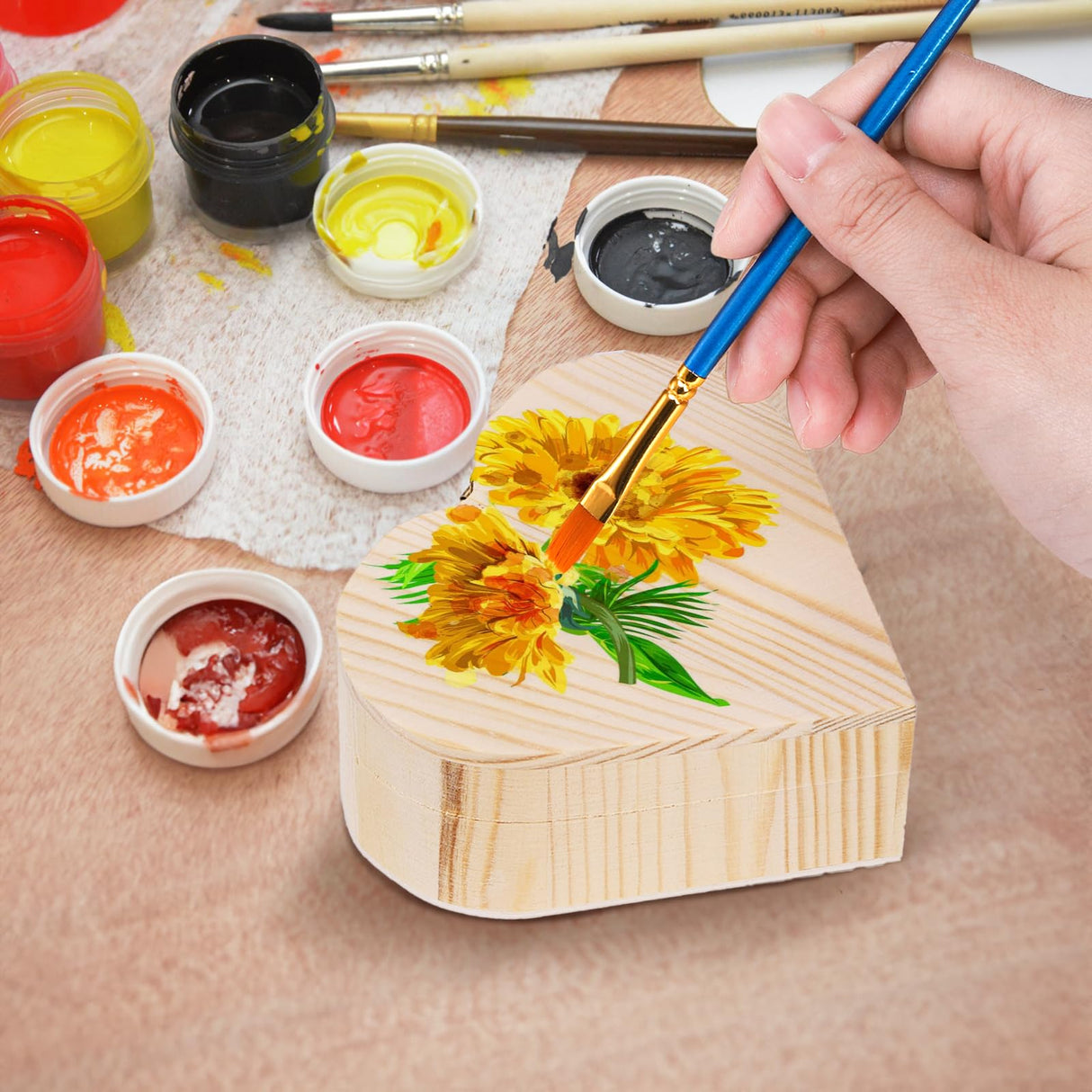 Acshio 12 Pack Unfinished Wood Heart Box, Unpainted DIY Treasure Chest with 10 Pcs Paint Brushes, Wooden Heart Shaped Storage Box Jewelry Box with Lid for Art Craft Painting Making Acshio