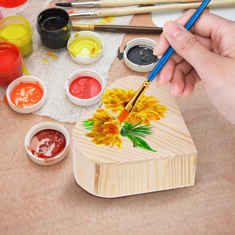 Acshio 12 Pack Unfinished Wood Heart Box, Unpainted DIY Treasure Chest with 10 Pcs Paint Brushes, Wooden Heart Shaped Storage Box Jewelry Box with Lid for Art Craft Painting Making Acshio