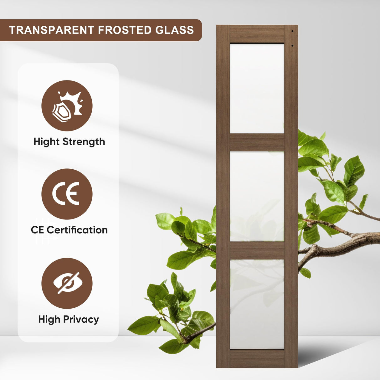 JUBEST Bifold Glass Barn Door, Bi Fold Glass Sliding Barn Door Kit with Hardware Include, 3-Panel Glass Barn Door Slab, Barn Door Hardware for Bedroom, Living Room, Bathroom, Brown (36"x84") JUBEST