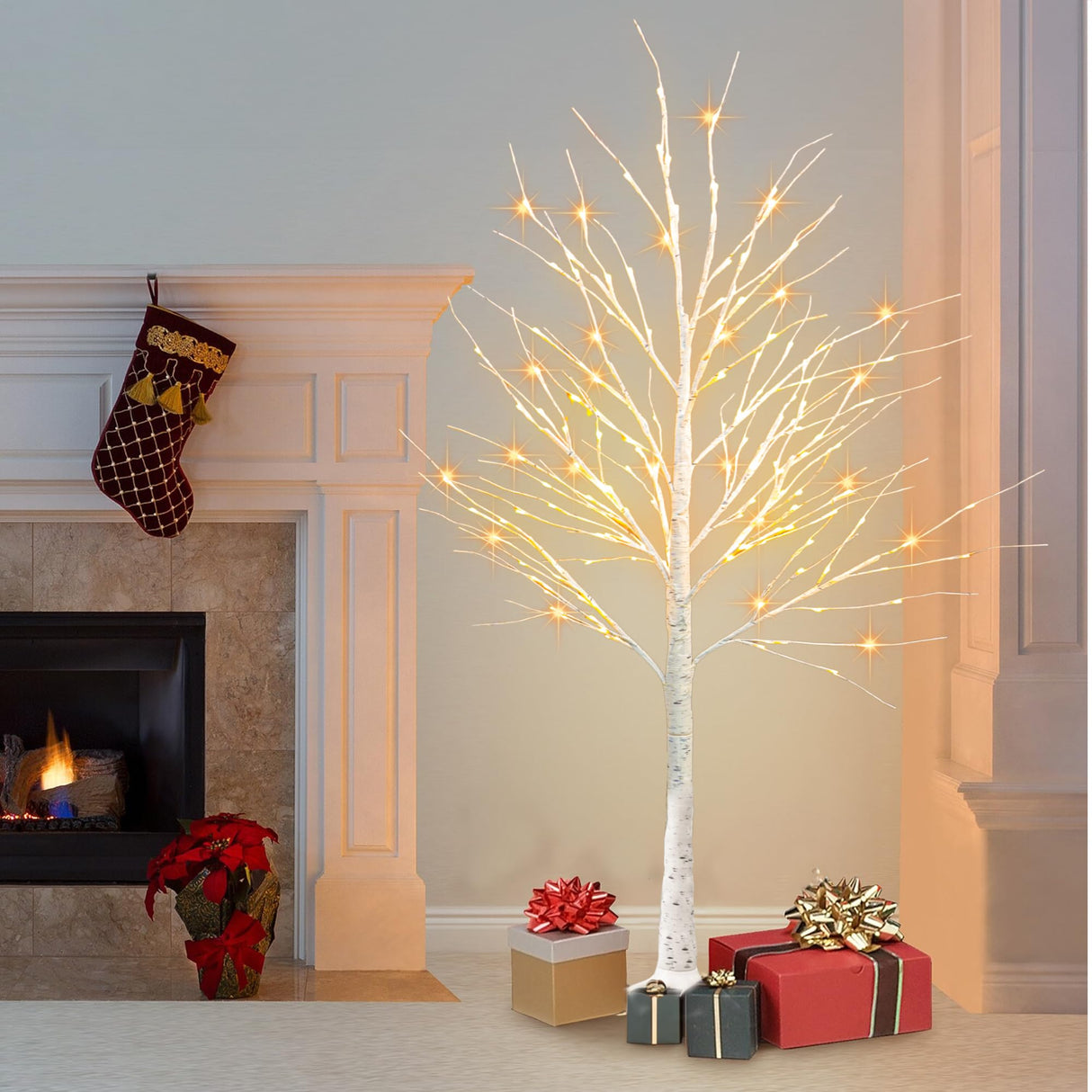 Dazzle Bright Lighted Tree, 6 Ft Birch Tree with Fairy Lights for Decoration Inside Outside, Birch Tree with 144 LED Lights for Christmas Holiday Wedding Home Room Decor, 2 Pack Dazzle Bright