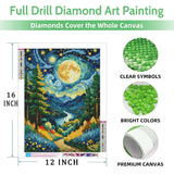 Lovepefe Moon Diamond Art Painting Kits for Adults Forest Paint with Diamond Kit for Beginners DIY Full Drill Gem Art Home Wall Decor 12 X 16 Inch Lovepefe
