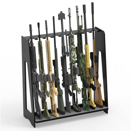Semohop Gun Racks, Floor Gun Rack Indoor, Wooden Free Standing Rifle Racks, Vertical Shotgun Display Stand for Home or Garage Safe Hunting Gun Storage - Holds up to 9 Long Guns, Gifts for Dad Semohop