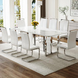 79" Dining Table,White Gloss Kitchen Table,1.57" Thick MDF Board Table Top Coated by Faux Marble Pattern with Chrome Plate Metal Base,Modern Dining Table for 10 People MEMUY