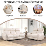 EBELLO Faux Leather Power Reclining 3 Seat Sofa Couch, Electric Recliner Sofa with USB and Type-C Charging Ports,Metal Base, 3 Seats for Small Living Room,Beige EBELLO