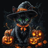 Yezavesu Halloween Diamond Art Kits for Adults, Black Cat Diamond Painting Kit for Beginners, Pumpkin 5D DIY Round Full Drill Painting with Gem Art Craft Kits for Home Wall Decor 14x14 Inch Yezavesu