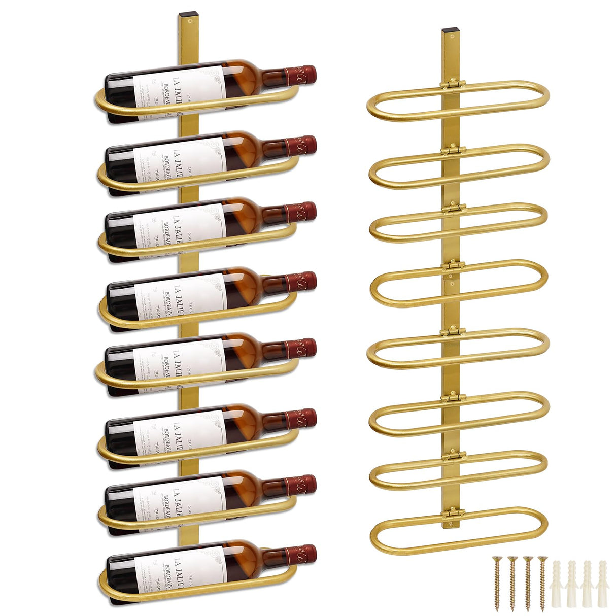 KHayRovies Wine Rack Wall Mounted for 8 Wine Bottles, Metal Wall Hanging Wine Holder Storage, Wine Organizer Shelf for Kitchen Dining Room Bar (Golden) KHayRovies