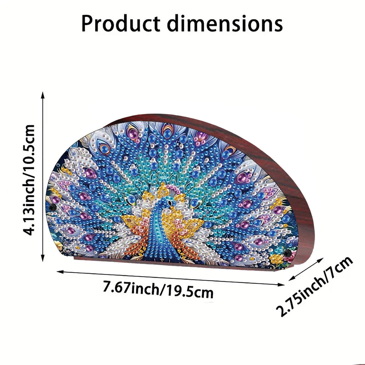 DoxQcs Wooden Half Moon Storage Box, DIY Diamond Art Painting TV Remote Box, Home Decorative Storage Boxes for Pen Phone Cosmetics Office Supplies-Peafowl DoxQcs