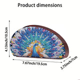DoxQcs Wooden Half Moon Storage Box, DIY Diamond Art Painting TV Remote Box, Home Decorative Storage Boxes for Pen Phone Cosmetics Office Supplies-Peafowl DoxQcs