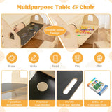 Costzon Large Kids Tent, 6-in-1 Wooden Frame Play House with Table and Chair Set, Blackboard, 6 Storage Bins & Soft Floor Mat, Indoor Playhouse for Costzon