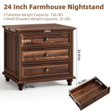 Joaxswe 24" Wide Farmhouse Night Stand Set of 2,Large End Table with 3 Drawers & Metal Handle,Brown Wood Dresser for Bedroom Cabinet, Bed Side Table Chest of Drawers,Nightstand for Living Room,Closet Joaxswe