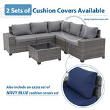 JOIVI 6 Pieces Outdoor Patio Furniture Set, Rattan Patio Sectional Sofa Conversation Set with Coffee Table, PE Wicker L-Shaped Sofa Set with Cushions for Garden, Backyard, Deck, Gray JOIVI