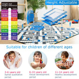 FDW Kids Desk and Chair Set, Height Adjustable Multifunctional Student Study Desk Kids Art Table Children's Chair Set with Storage Drawer 45°Tilted Desktop for Boys&Girls,Blue FDW