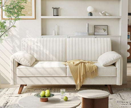 ONBRILL 64.5" Loveseat Sofa, Chenille Loveseat Couch for Living Room, 23.2" Deep Seat Love Seat with Padded Arms, Comfy Modern Small Couches for Bedroom, Small Spaces, Dorms, Office, Beige ONBRILL