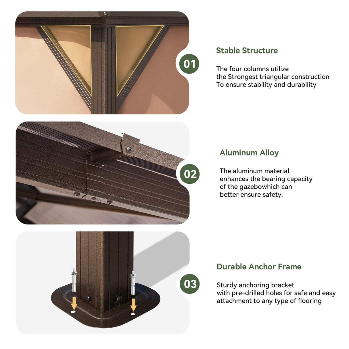 Aoxun 10' x 10' Gazebo Single Polycarbonate Top, Outdoor Polycarbonate Frame Permanent Pergolas with Curtains and Netting, for Patios, Parties, Backyards, Gardens and Lawns Aoxun