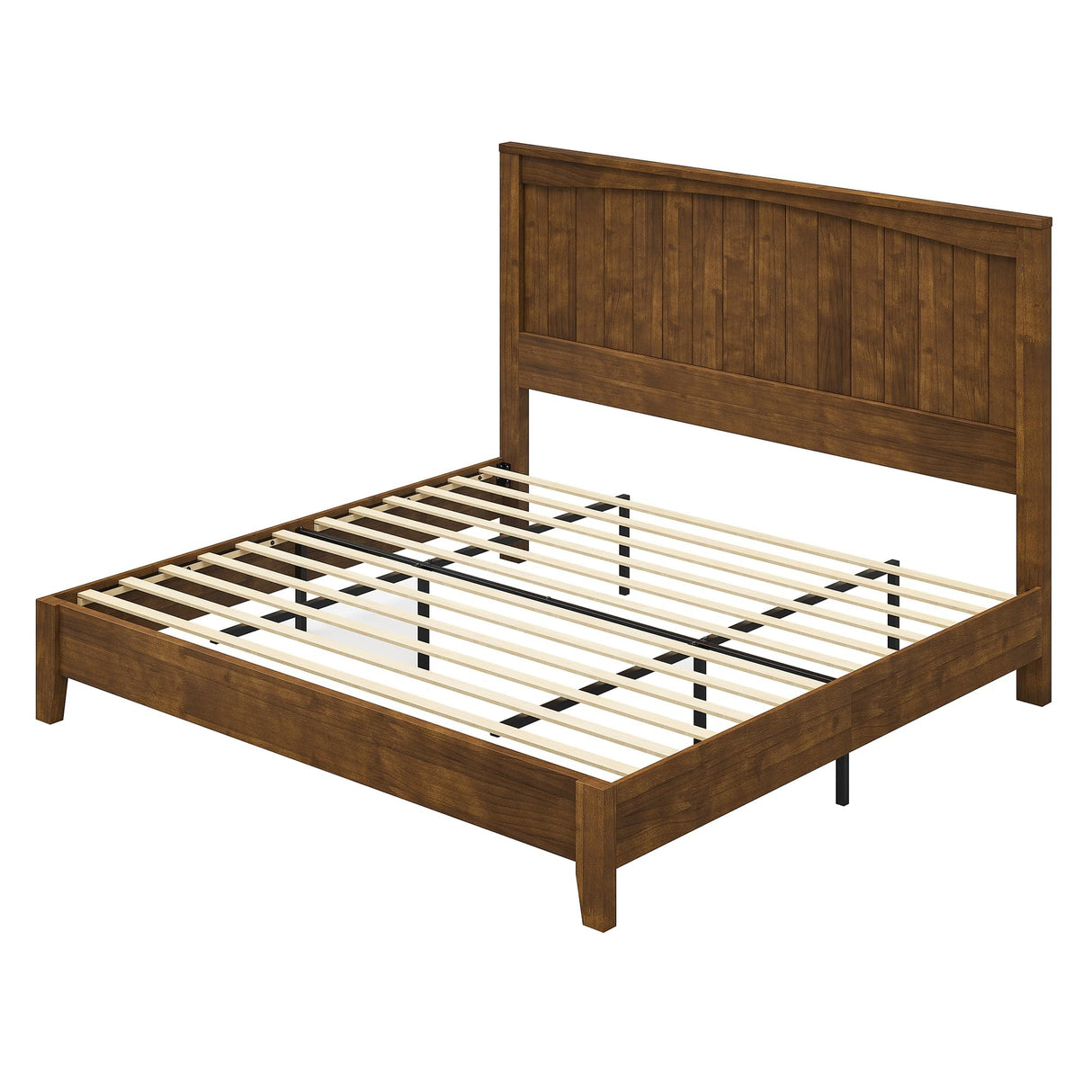 AMERLIFE Solid Wood Bed Frame with 48" Headboard, Mid-Century Modern Platform Bed with Durable Wooden Slats, No Box Spring Needed, Easy Assembly, Quiet, Full Size, Chestnut Finish AMERLIFE
