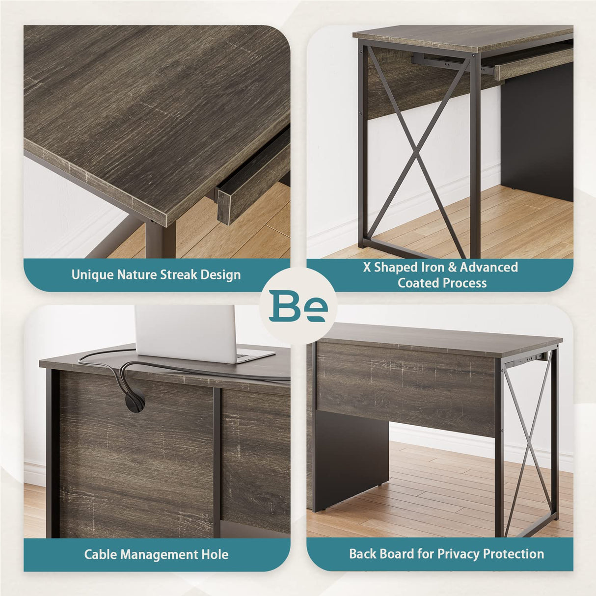 Bestier Office Desk with Drawers, 55 inch Industrial Computer Desk with Storage, Wood Teacher Desk with Keyboard Tray & File Drawer for Home Office, Dark Gray Oak Bestier