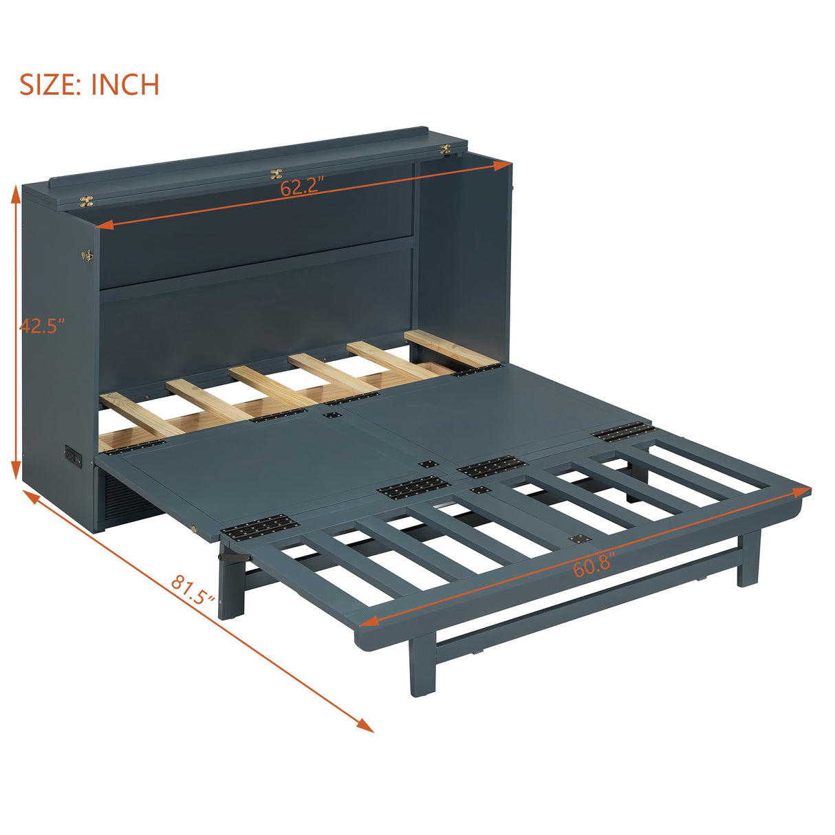 Tdewlye Queen Size Murphy Bed Wall Bed with Built-in USB Charging Ports & Drawer,Mobile Cabinet Murphy Chest Bed Wooden Space-Saving Folding Murphy Bed for Bedroom Guest Room (Gray-@LI) Tdewlye