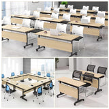 Folding Conference Table, 55.1in Conference Room Table Flip Top Mobile Training Table with Wheels, Modern Rectangle Foldable Meeting Seminar Tables for Home Office Class 55.1" D x 21.6" W x 29.5" H Ptosziav
