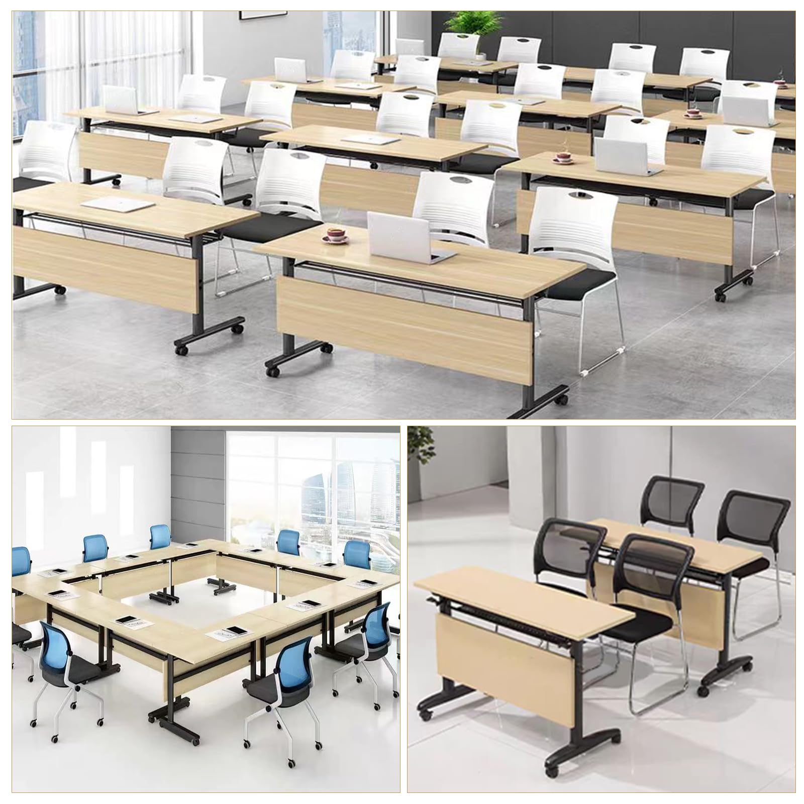 Folding Conference Table, 55.1in Conference Room Table Flip Top Mobile Training Table with Wheels, Modern Rectangle Foldable Meeting Seminar Tables for Home Office Class 55.1" D x 21.6" W x 2 - WoodArtSupply