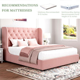 HOMBCK Queen Bed Frame, Upholstered Bed Frame with Headboard, Pink Queen Bed Frame, Wide Wingback, Soft Velvet Bed Frame, No Box Spring Needed, Noise Free, Easy Assembly, Pink HOMBCK