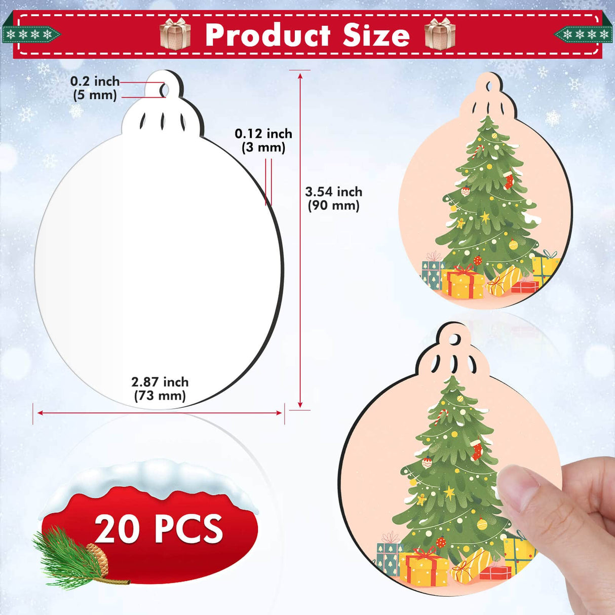Sublimation Ornament Blanks Bulk, Cridoz 20 Pieces Sublimation Blanks Ornaments with Red Ribbon Double-Side MDF Personalized Blanks for Christmas Day and Halloween Day Decor cridoz