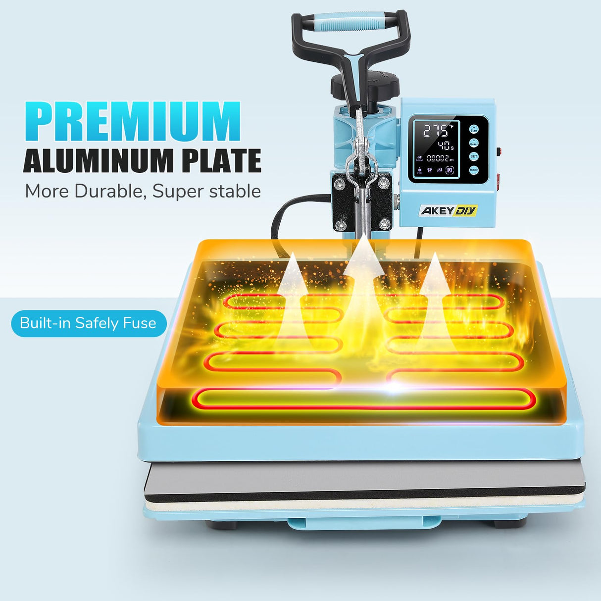 Heat Press Machine, 15x15 Heat Press for t Shirts with Attachment 30oz Sublimation Tumblers Press, Hat Press, Plate Printing, DIY Heats Transfer Press Vinyl for Beginners Blue AKEYDIY