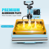 Heat Press Machine, 15x15 Heat Press for t Shirts with Attachment 30oz Sublimation Tumblers Press, Hat Press, Plate Printing, DIY Heats Transfer Press Vinyl for Beginners Blue AKEYDIY