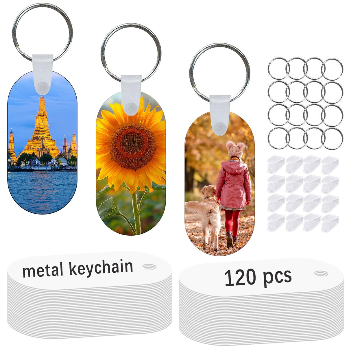 GEKIXUTP 120 Pcs Metal Sublimation Keychain Blanks Bulk，Double Sided Sublimation Blanks Keychain Heat Transfer Keychain Blanks，Sublimation Ornament Blanks （Oval） GEKIXUTP