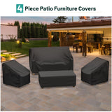 Mrrihand Patio Furniture Covers, 4 Piece Outdoor Furniture Cover Waterproof includ Ourdoor Sofa Cover, 2 Chair Covers, Coffee Table Cover with Windproof Buckle Strap and Adjustable Drawstring Mrrihand