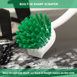 Dish Brush with Handle, 2 Pack Dish Cleaning Brushes with Built-in Scraper, Kitchen Scrub Brush for Cleaning Dishes, Pots, Pans and Sink, Dish Washing Tools HileSwan